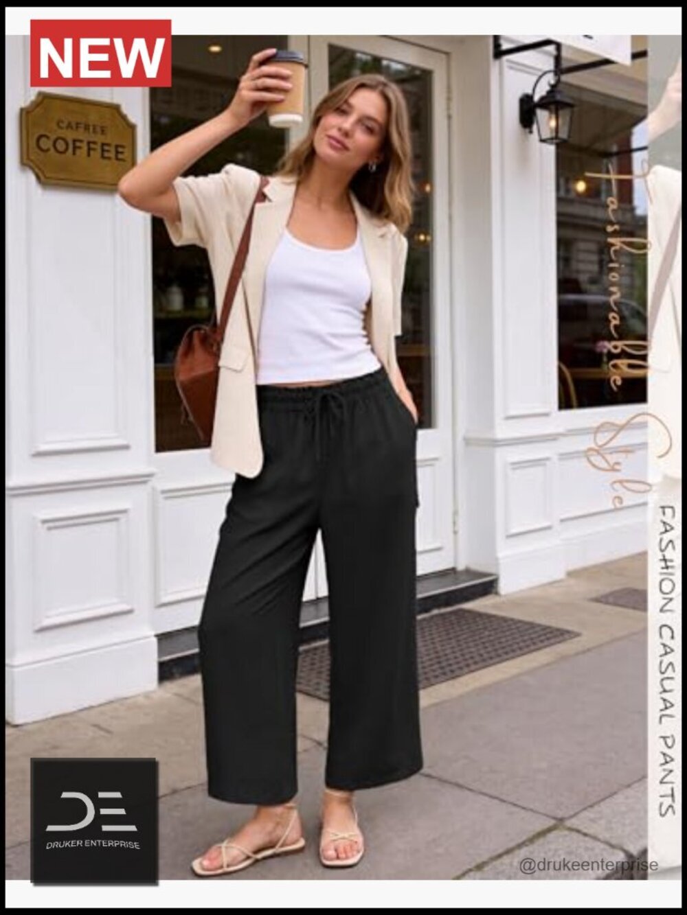 Wide Leg Palazzo Pants with Pockets Elastic Waisted Flowy Trousers